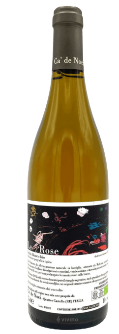 Bottle of Ca' de Nosi Rose wine with a colorful label on a white background